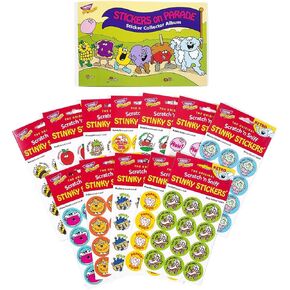 Stickers on Parade Retro Scratch 'n Sniff Stinky Sticker and Album Combo Pack by TREND - 12 Sticker Packs, 1980s Authentic Designs!