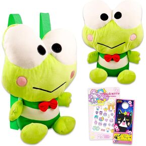 Hello Kitty and Friends Keroppi Plushie Set - Bundle with 14" Keroppi Plush Doll with Carrying Straps Plus Temporary Tattoos and More | Hello Kitty and Friends Gifts
