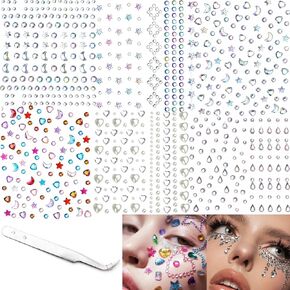 6 Sheets Face Painting Moon Stars Love Water Drops Drill Stickers Face Stickers Plus Tweezers