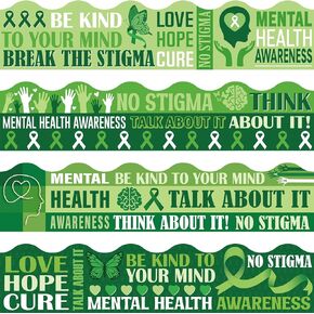 Funrous 79 ft Mental Health Bulletin Board Borders 80 Pcs Green Ribbon Borders Mental Health Awareness Month Border Trim Inspirational Decorative Stickers for Chalkboard Poster Office Wall Decor
