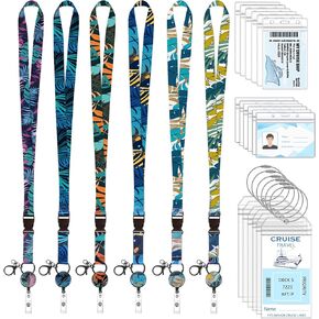Prudiut 6 Pack Lanyards for Cruise Ship Cards, Cruise Lanyard with Waterproof Card Holder Cruise Luggage Tags Retractable Badge Reels for Cruises Ships Key Cards Essentials