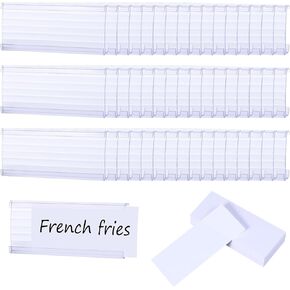 100 Pcs Wire Shelf Label Holders Compatible with 1-1/4 Inch Shelves Plastic Price Tag Holder with 100 Pcs Label Paper Inserts Detachable Wire Rack Display Label Clip Clear Shelf Label Clips