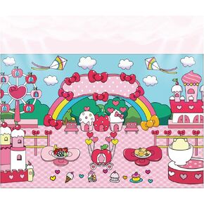 Cartoon Cat Happy Birthday Decorations Banner, Pink Bow tie Birthday Party Backdrop for Kids and Girls Kid Party Theme Supplies