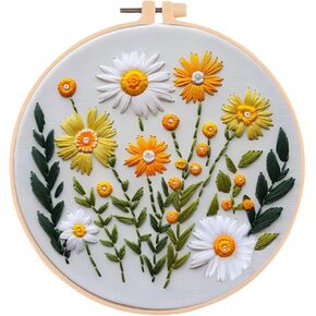 Huacan Embroidery Kits for Adults Beginner DIY Cross Stitch Stamped Flowers Pattern Stitching Flower Sewing Kit 1 Piece 7.8 x 7.8 Inch