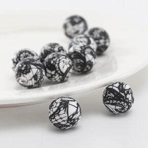 Decoendiy 50Pcs Silicone Printed Beads 15mm, Skull Dog Paw Animal Print Beads, Flower Rainbow Striped Beads, Loose Round Silicone Spacer Beads, for Adults DIY Crafts Supplies (#6)