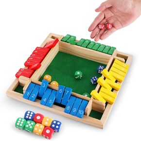 أغلق لعبة Dice Box ، لعبة Wooden Board ذات 4 لاعبين مع 12 Dices ، وألعاب الرياضيات العائلية للطفل والبالغين ، ولعبة الطاولة المثالية للفصول الدراسية والمنزل والحانة والحفلات