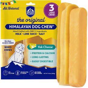 Himalayan Dog Chew Original Yak Cheese Dog Chew, 3 XL/Large Sticks, 3.3 oz, Gluten Free, Healthy Dog Treats, Grain & Lactose Free 100% Natural, Long Lasting Dog Chews for Dogs Under 65 lbs