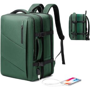 Travel Laptop Backpack, Victoriatourist Extra Large 40L Expandable Carry On Backpack for Women Men with USB Charging Port, Water Resistant Luggage Computer Backpacks Bag Fits 17.3 Inch Notebook, Green