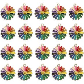 Alloy Enamel Daisy Charms 20 Pcs Chrysanthemum Flower Golden Plated Tiny Pendant Bulk for Jewellery Making and DIY Crafts