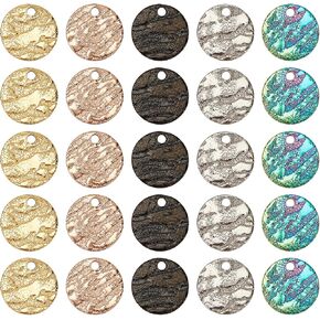 PH PandaHall 50pc 5 Colors 10.5mm Stainless Steel Flat Round Pendants, Blank Message Word Tag Pendants Round Charms with Textured Pattern for Bracelet Earring JewelryGift Making