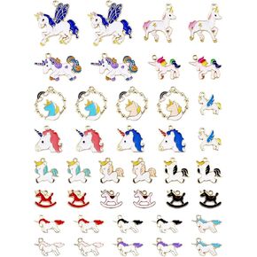 40 Pcs Gold Plated Enamel Unicorn Charms Pendant Assorted Unicorn Charm Accessory for DIY Jewelry Making Necklace Bracelet Earring DIY Jewelry Accessories