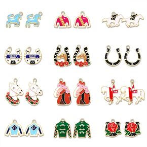 24PCS Kentucky Derby Charms for Jewelry Making Enamel Riding Suit Horseshoe Charms Derby Rose Horse Pendant Charms for Bracelet Necklace Earrings Making DIY Derby Accessories Crafts Jewelry Gifts