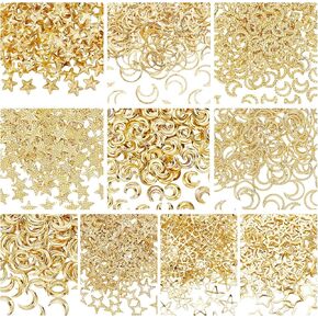 OLYCRAFT 1600PCS Moon Star Resin Fillers Hollow Resin Charms Brass Nail Art Charms Gold Epoxy Resin Supplies Nail Art Decorations for DIY Crafts Jewelry Making