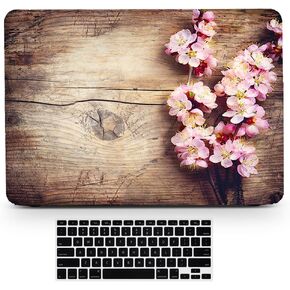 Hard Case for MacBook Pro13 A2251/A2289/A2159/A1706/A1708/A1989 Wood Grain Pink Cherry Blossom Flower Floral Paint Hard Rubberized Shell Bottom Case for Pro 13 inch 2016-2020 Touch Bar Retina