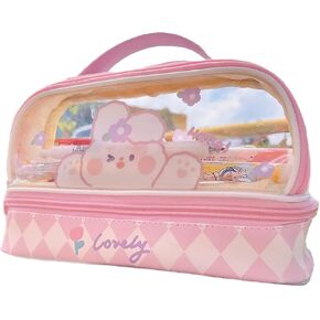LaurelTree Kawaii Aesthetic Cute Pencil Case Bag Large Storage High Capacity Stationery with 2 Compartments Pouch Box Holder Organizer Office College School Adults Students Teens Girls Boys (Pink)…