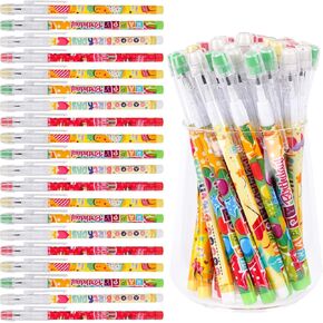 Kolewo4ever Happy Birthday Pencils Translucent Pencil Multicolor Non Sharpening Stackable Pencils Pop Up Plastic Pencils Cake,Balloon Printed Birthday Pencils