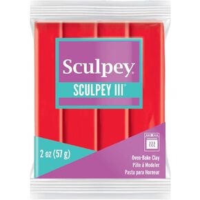 Polyform Sculpey III Polymer Oven-Bake Clay, Red Hot Red, Non Toxic, 2 oz. bar, Great for modeling, sculpting, holiday, DIY, mixed media and school projects.Great for kids & beginners!