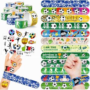 48pcs حفلات كرة القدم - 24pcs الوشم و 24pcs أساور صفعة - لوازم أعياد الميلاد ذات الطابع كرة القدم ، وزينة كأس العالم ، وجوائز الفصول الدراسية ، وهدايا الأولاد والبنات