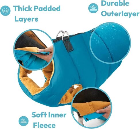 Gooby Padded Vest Dog Jacket - Solid Green, Large - Warm Zip Up Vest Fleece Jacket with Dual D Ring Leash - Water Resistant Sweater - Clothes for Small and Medium Dogs in Saudi Arabia