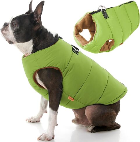 Gooby Padded Vest Dog Jacket - Solid Green, Large - Warm Zip Up Vest Fleece Jacket with Dual D Ring Leash - Water Resistant Sweater - Clothes for Small and Medium Dogs in Saudi Arabia