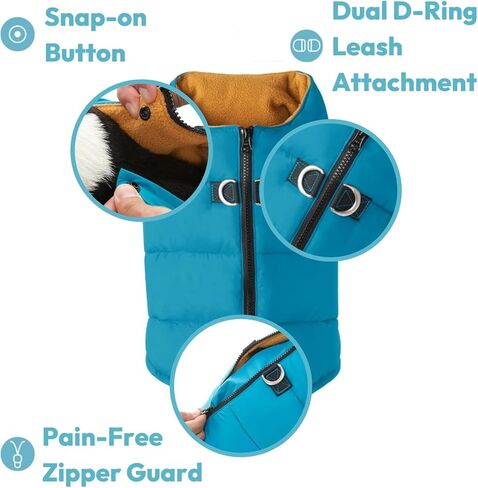 Gooby Padded Vest Dog Jacket - Solid Green, Large - Warm Zip Up Vest Fleece Jacket with Dual D Ring Leash - Water Resistant Sweater - Clothes for Small and Medium Dogs in Saudi Arabia