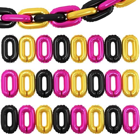 Black Pink Gold Chain Balloons, 24PCS Giant Chain Foil Balloons Garland for 80s 90s Hip Hop Party Decorations, 16 Inch Chain Link Balloons for Retro Theme Birthdays Graduations Weddings Arch Supplies in Kuwait