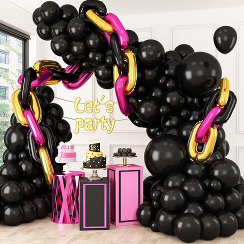 Black Pink Gold Chain Balloons, 24PCS Giant Chain Foil Balloons Garland for 80s 90s Hip Hop Party Decorations, 16 Inch Chain Link Balloons for Retro Theme Birthdays Graduations Weddings Arch Supplies in Kuwait