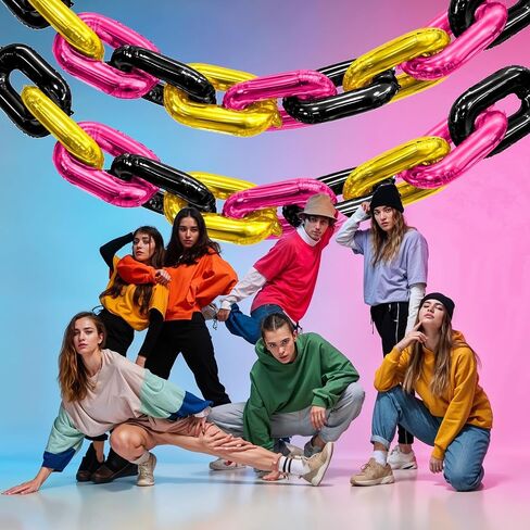 Black Pink Gold Chain Balloons, 24PCS Giant Chain Foil Balloons Garland for 80s 90s Hip Hop Party Decorations, 16 Inch Chain Link Balloons for Retro Theme Birthdays Graduations Weddings Arch Supplies in Kuwait