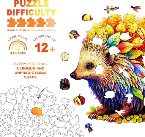 Wooden Puzzles for Adults - Unique Shaped Wooden Puzzles for Adults - Clever Hedgehog Wooden Jigsaw Puzzles - Animal Wooden Puzzle Easter Creative Birthday Gifts - Puzzle Toys - 100pcs in Kuwait