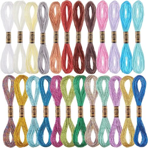 WILLBOND 24 Pcs Metallic Embroidery Floss Cotton Stitch Embroidery Thread Skein Threads Glitter Embroidery Thread Cross Stitch Thread for Friendship Bracelets DIY Thread Crafts(Classic Color) in Kuwait