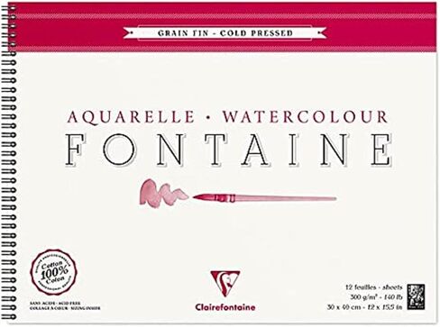 Clairefontaine Fontaine Cold Pressed Watercolour Pad, Wirebound, 300 g, 12 x 18 cm, 12 Sheets in Kuwait