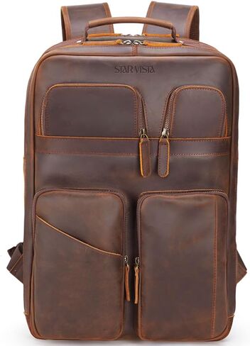 Star Vista Angelo 17.3 "Vintage Full Grain Leather Backpack Propack for Men ، Multi Mobicts ، Darcal Outdure Business Travel Rucksack ، YKK QUPERS ، Brown Dark in Kuwait