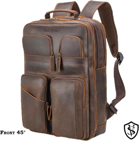 Star Vista Angelo 17.3 "Vintage Full Grain Leather Backpack Propack for Men ، Multi Mobicts ، Darcal Outdure Business Travel Rucksack ، YKK QUPERS ، Brown Dark in Kuwait