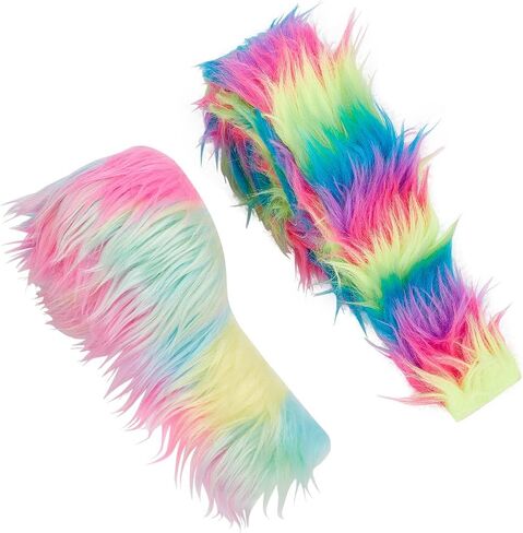 FREEBLOSS 2 Rolls Fur Ribbon Faux Fur Fabric Pre Cut Rolls 2"x60" DIY Simulation Plush Fur Strips Super Soft Craft Fur for Gnomes Rainbow Beard Fuzzy Fabric Faux Fur for Crafts in Saudi Arabia