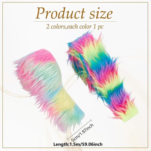 FREEBLOSS 2 Rolls Fur Ribbon Faux Fur Fabric Pre Cut Rolls 2"x60" DIY Simulation Plush Fur Strips Super Soft Craft Fur for Gnomes Rainbow Beard Fuzzy Fabric Faux Fur for Crafts in Saudi Arabia