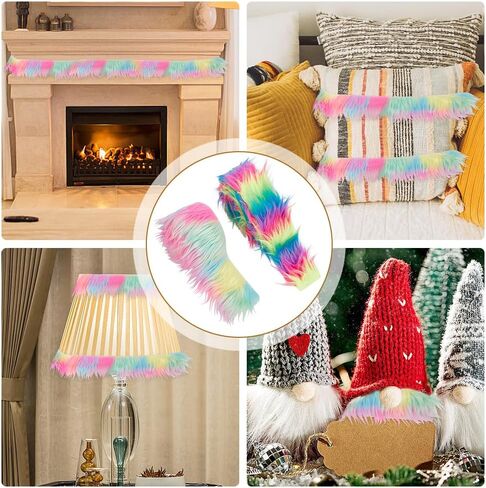 FREEBLOSS 2 Rolls Fur Ribbon Faux Fur Fabric Pre Cut Rolls 2"x60" DIY Simulation Plush Fur Strips Super Soft Craft Fur for Gnomes Rainbow Beard Fuzzy Fabric Faux Fur for Crafts in Saudi Arabia