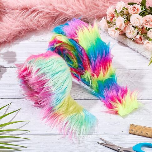 FREEBLOSS 2 Rolls Fur Ribbon Faux Fur Fabric Pre Cut Rolls 2"x60" DIY Simulation Plush Fur Strips Super Soft Craft Fur for Gnomes Rainbow Beard Fuzzy Fabric Faux Fur for Crafts in Saudi Arabia