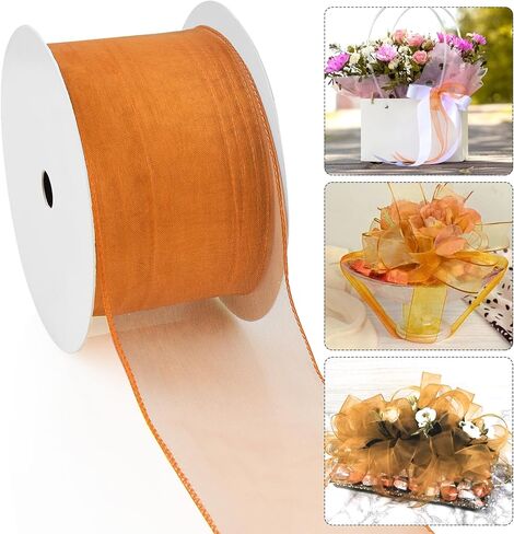 Threetols Black Sheer Ribbon, 25 Yards x 2.5" Organza Chiffon Ribbon for Wedding Birthday Gift Wrapping DIY Craft Black Organza Wired Fabric Ribbon for Spring Easter Party Bouquet Decor in Saudi Arabia