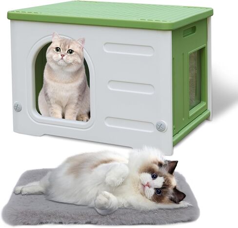 Hicaptain Cat Houses for Indoor Cats with Escape Door Plastic Outdoor Cat House Puppy Feral Cat Shelter for Small Medium Pets-Grey in Saudi Arabia