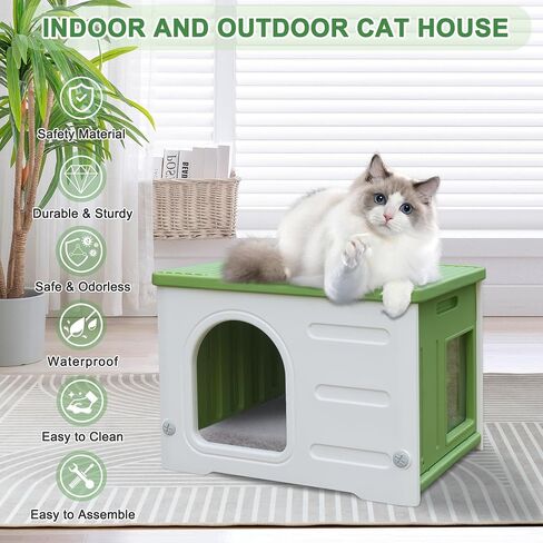 Hicaptain Cat Houses for Indoor Cats with Escape Door Plastic Outdoor Cat House Puppy Feral Cat Shelter for Small Medium Pets-Grey in Saudi Arabia