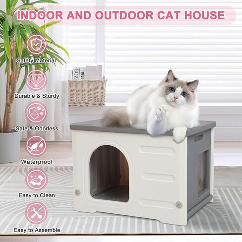 Hicaptain Cat Houses for Indoor Cats with Escape Door Plastic Outdoor Cat House Puppy Feral Cat Shelter for Small Medium Pets-Grey in Saudi Arabia