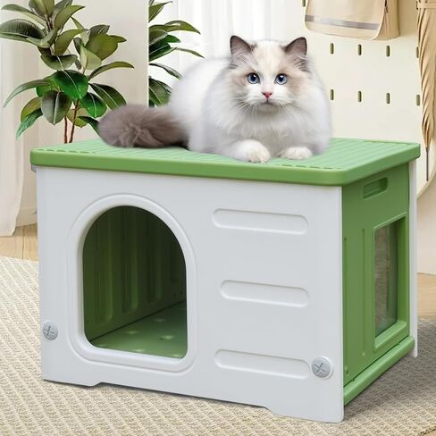 Hicaptain Cat Houses for Indoor Cats with Escape Door Plastic Outdoor Cat House Puppy Feral Cat Shelter for Small Medium Pets-Grey in Saudi Arabia