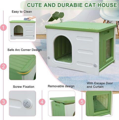 Hicaptain Cat Houses for Indoor Cats with Escape Door Plastic Outdoor Cat House Puppy Feral Cat Shelter for Small Medium Pets-Grey in Saudi Arabia