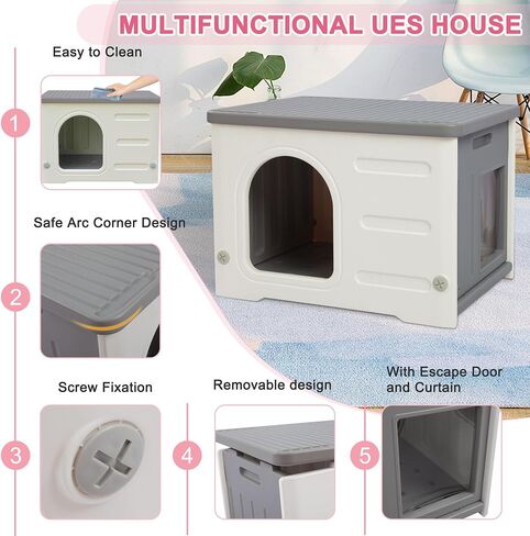 Hicaptain Cat Houses for Indoor Cats with Escape Door Plastic Outdoor Cat House Puppy Feral Cat Shelter for Small Medium Pets-Grey in Saudi Arabia