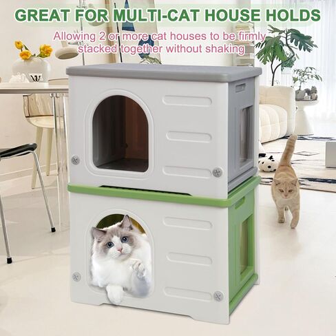 Hicaptain Cat Houses for Indoor Cats with Escape Door Plastic Outdoor Cat House Puppy Feral Cat Shelter for Small Medium Pets-Grey in Saudi Arabia