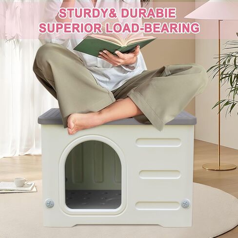 Hicaptain Cat Houses for Indoor Cats with Escape Door Plastic Outdoor Cat House Puppy Feral Cat Shelter for Small Medium Pets-Grey in Saudi Arabia