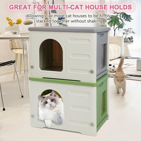 Hicaptain Cat Houses for Indoor Cats with Escape Door Plastic Outdoor Cat House Puppy Feral Cat Shelter for Small Medium Pets-Grey in Saudi Arabia