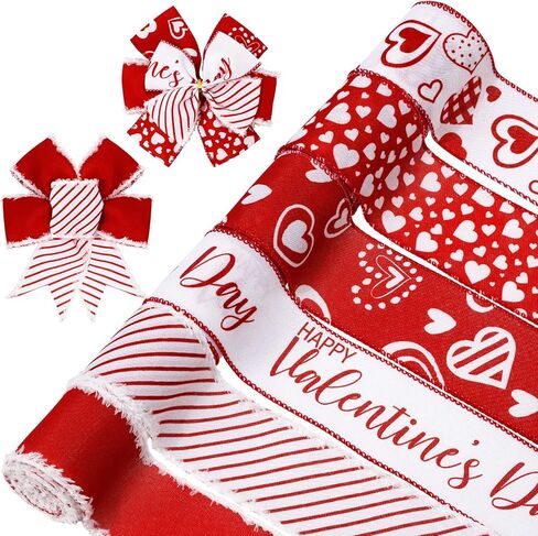 Whaline 36 Yard Happy Valentine's Day Wired Edge Ribbon Red White Love Hearts Ribbon with Burr Wedding Fabron Ribbon for Anniversary Wath Bow Making Diy Crafts Supplies ، 6 Roll in Saudi Arabia