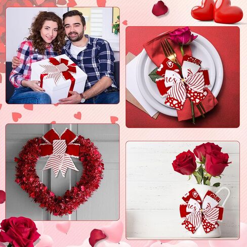 Whaline 36 Yard Happy Valentine's Day Wired Edge Ribbon Red White Love Hearts Ribbon with Burr Wedding Fabron Ribbon for Anniversary Wath Bow Making Diy Crafts Supplies ، 6 Roll in Saudi Arabia