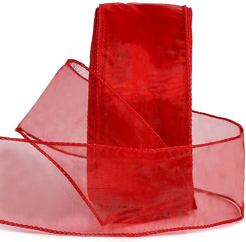 Derayee Gold Organza Wired Ribbon ، 2-1/2 inch × 50 ياردة حافة ميتاليك حافة عيد الميلاد الزخرفية الشريط الشاحن لأكبالة عيد الميلاد ، تزيين شجرة عيد الميلاد ، غلاف الهدايا in Kuwait